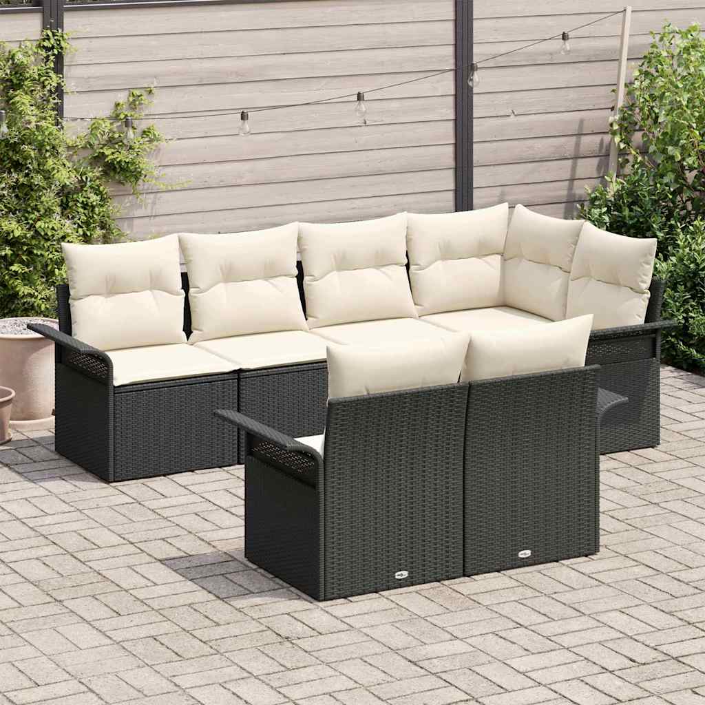Garten-Sofa-Set 7 stk. Schwarz Poly Rattan
