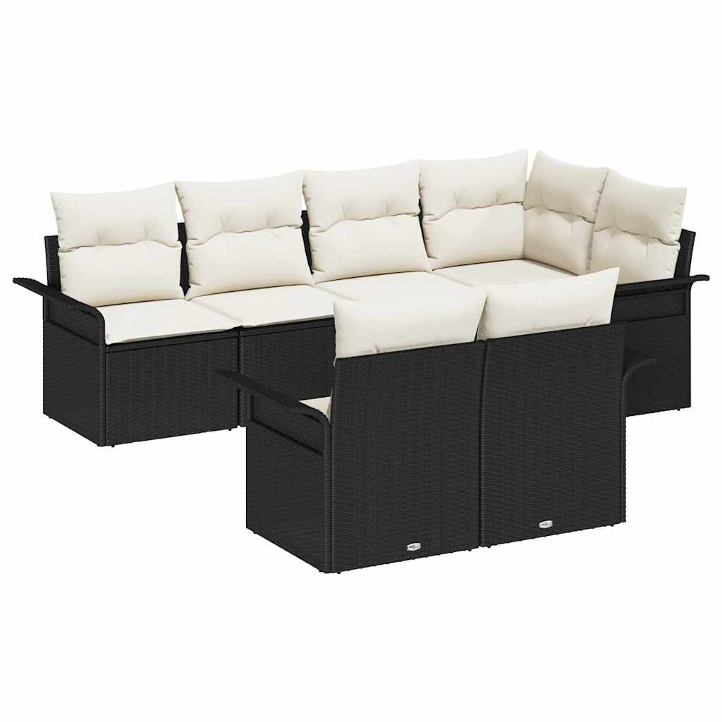 Garten-Sofa-Set 7 stk. Schwarz Poly Rattan