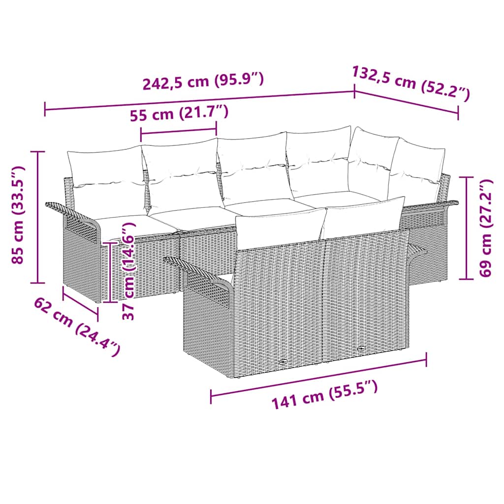 Garten-Sofa-Set 7 stk. Schwarz Poly Rattan