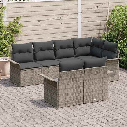 Garten-Sofa-Set 7 stk. Grau Poly Rattan