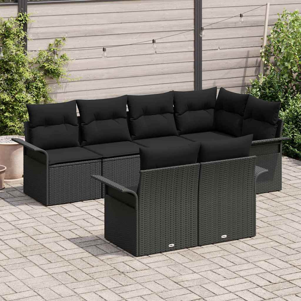 Garten-Sofa-Set 7 stk. Schwarz Poly Rattan