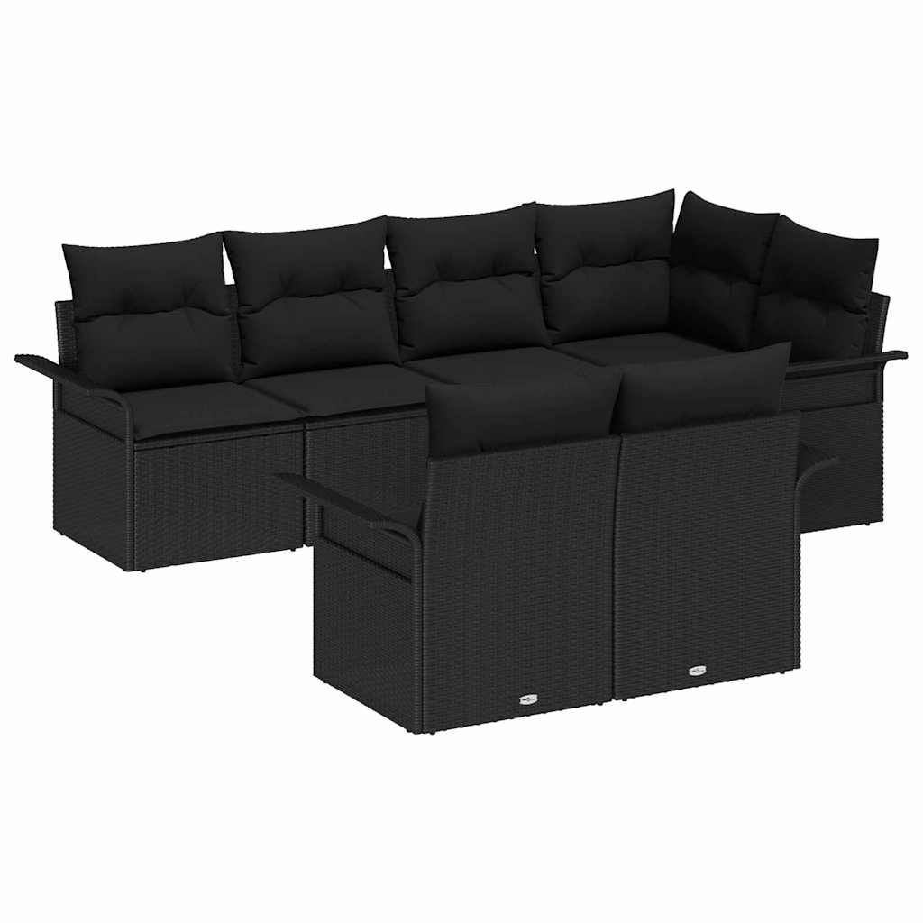 Garten-Sofa-Set 7 stk. Schwarz Poly Rattan