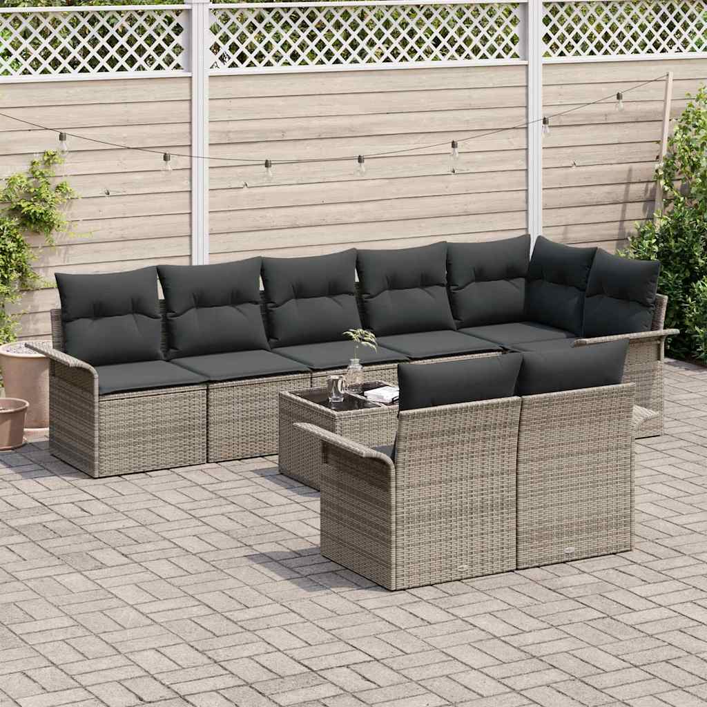 Gartensofa-set 9 stk. Grau Poly-Rattan