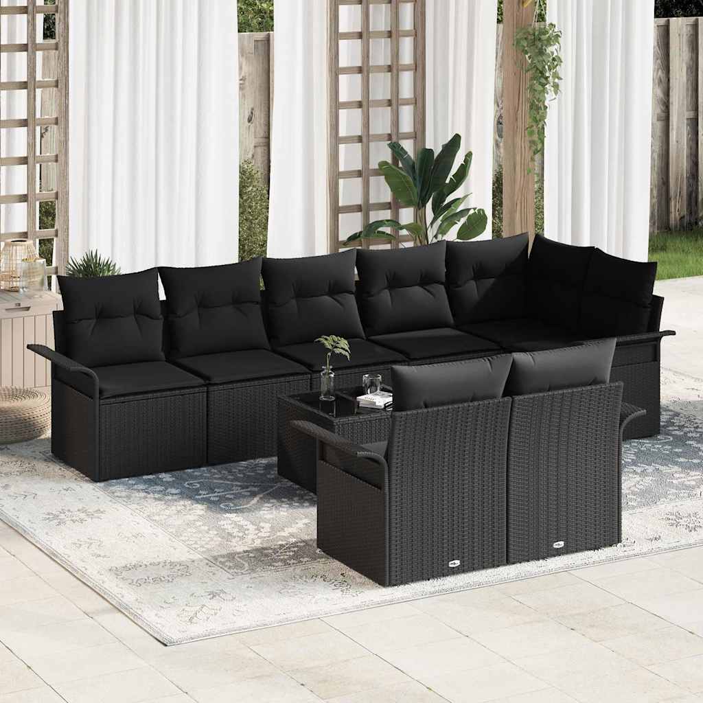 Gartensofa-set 9 stk. Schwarz Poly-Rattan