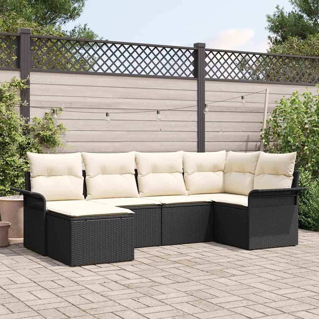 Gartensofa-set 6 stk. Schwarz Poly-Rattan