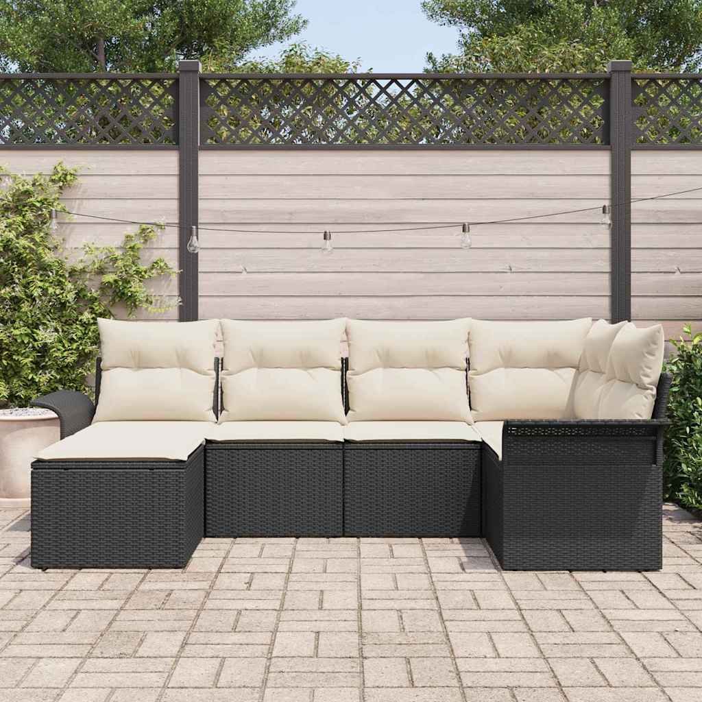 Gartensofa-set 6 stk. Schwarz Poly-Rattan