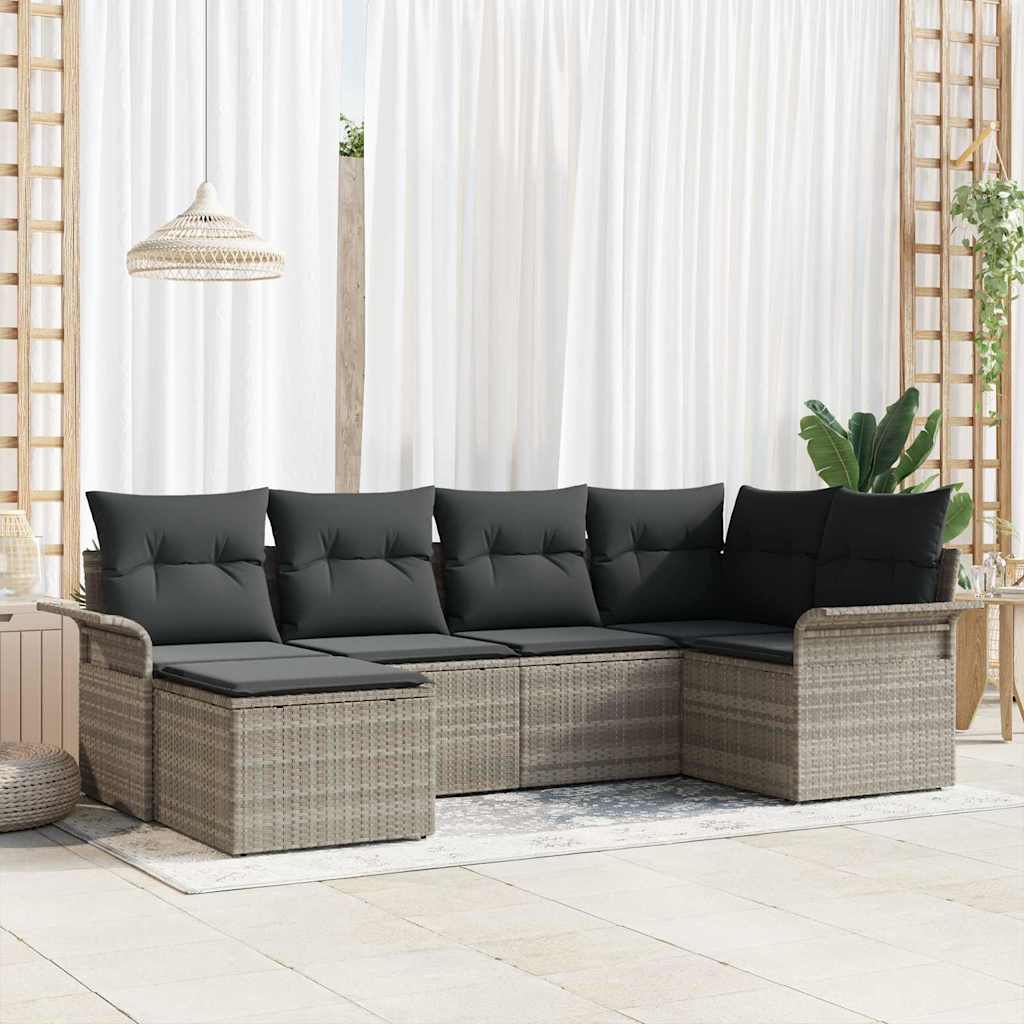 Gartensofa-set 6 stk. Hellgrau Poly-Rattan