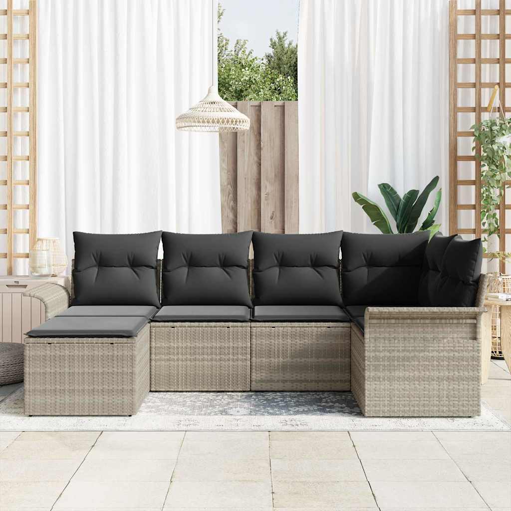 Gartensofa-set 6 stk. Hellgrau Poly-Rattan