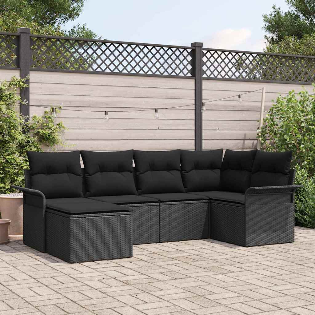 Gartensofa-set 6 stk. Schwarz Poly-Rattan