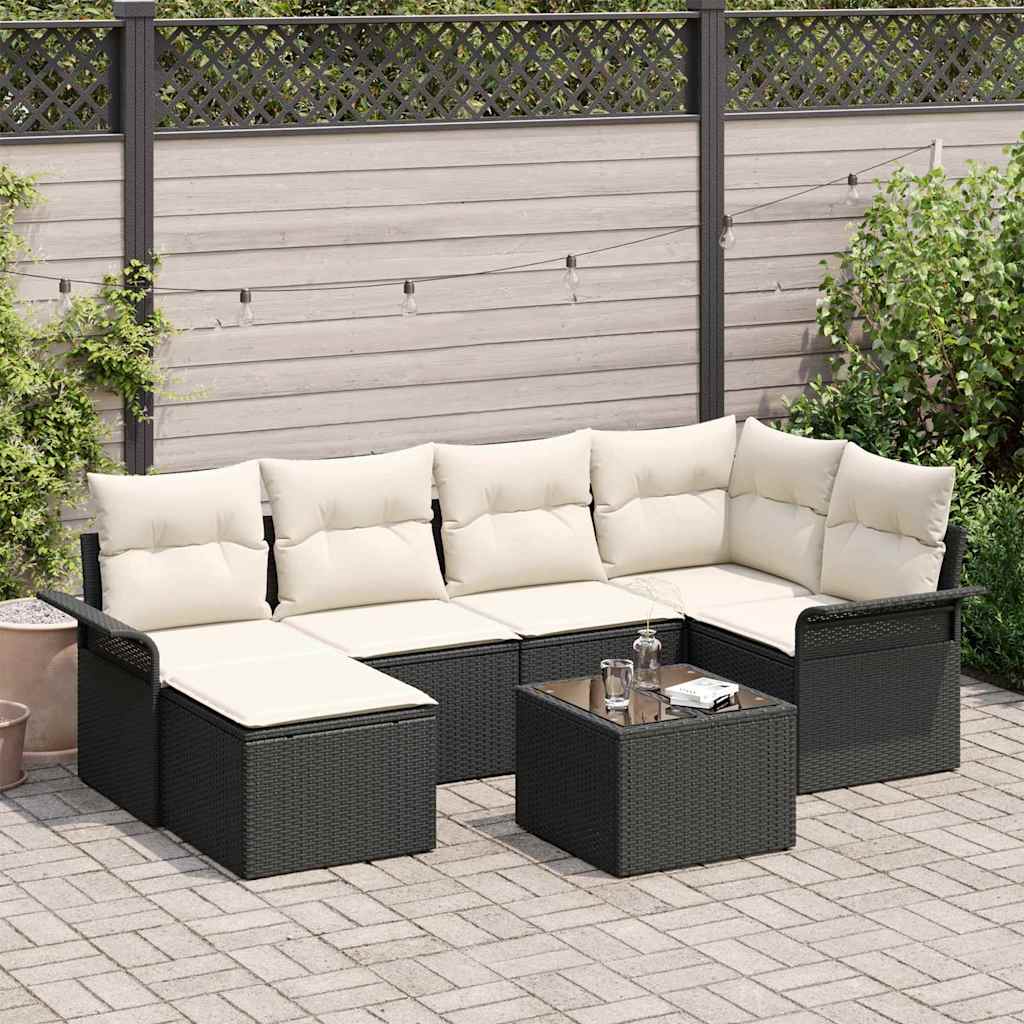 Gartensofa-set 7 stk. Schwarz Poly-Rattan
