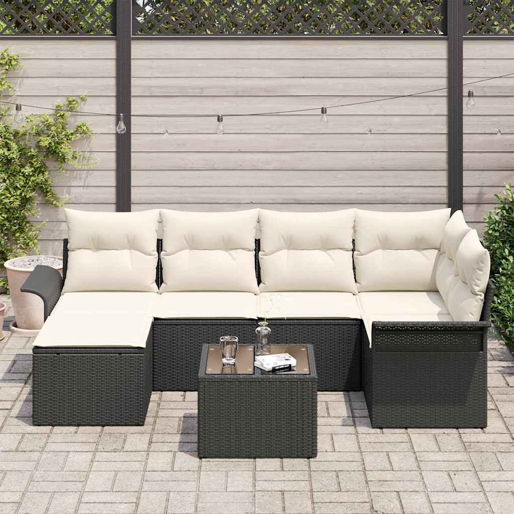 Gartensofa-set 7 stk. Schwarz Poly-Rattan