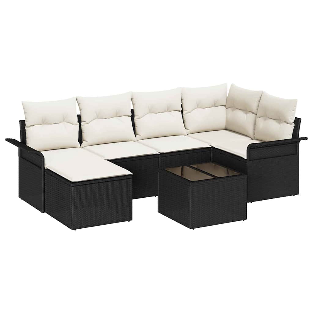 Gartensofa-set 7 stk. Schwarz Poly-Rattan