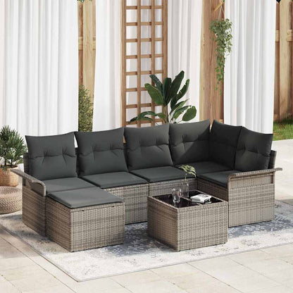 Gartensofa-set 7 stk. Grau Poly-Rattan