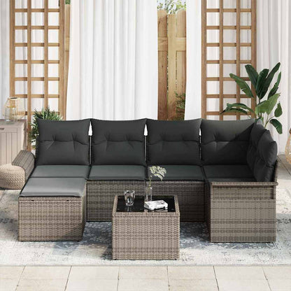Gartensofa-set 7 stk. Grau Poly-Rattan