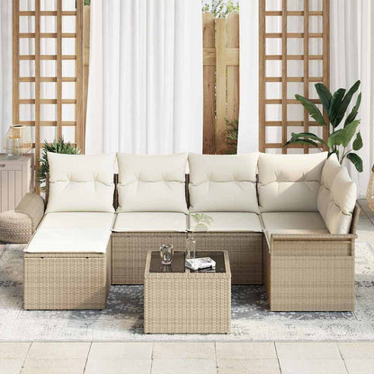 Gartensofa-set 7 stk. Beige Poly-Rattan