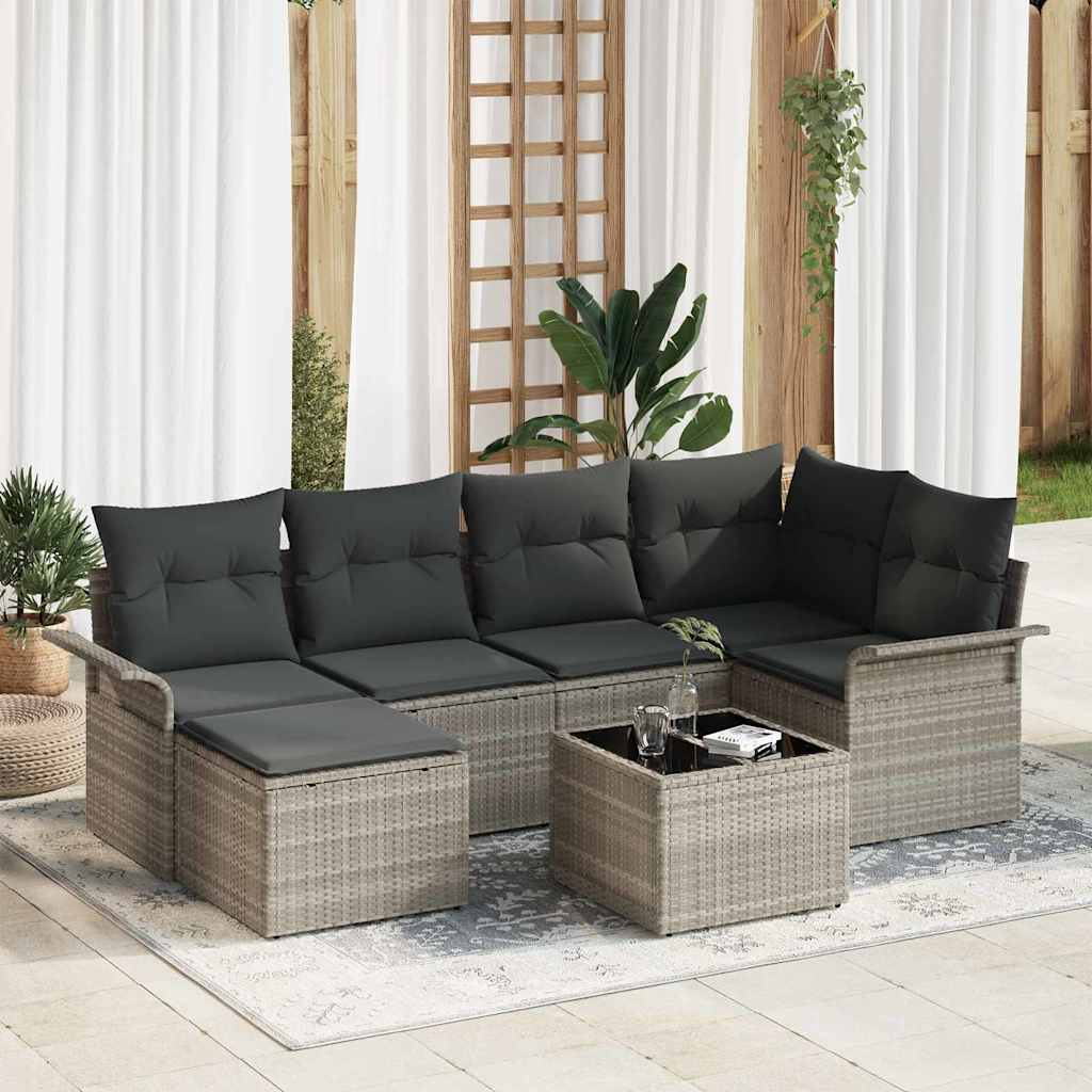 Gartensofa-set 7 stk. Hellgrau Poly-Rattan