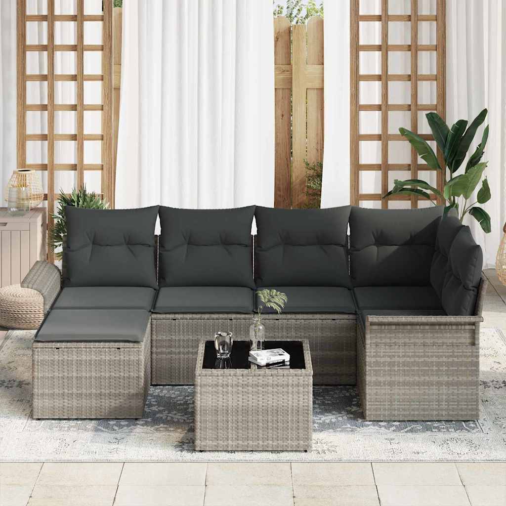Gartensofa-set 7 stk. Hellgrau Poly-Rattan
