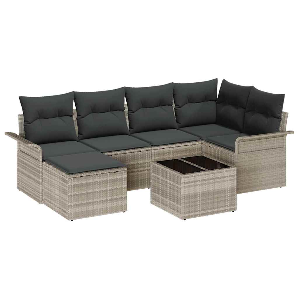 Gartensofa-set 7 stk. Hellgrau Poly-Rattan