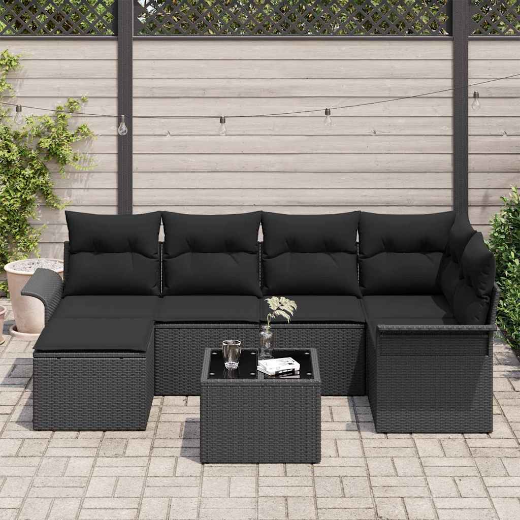 Gartensofa-set 7 stk. Schwarz Poly-Rattan