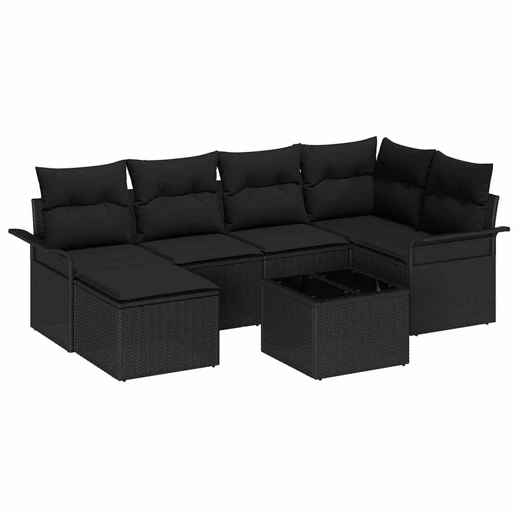 Gartensofa-set 7 stk. Schwarz Poly-Rattan