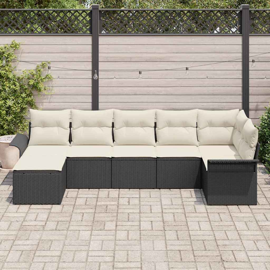 Gartensofa-set 7 stk. Schwarz Poly-Rattan