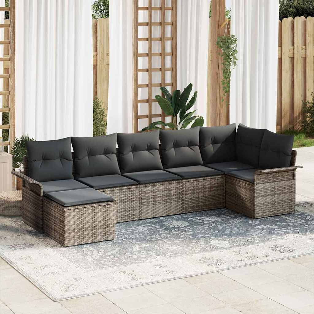 Gartensofa-set 7 stk. Grau Poly-Rattan
