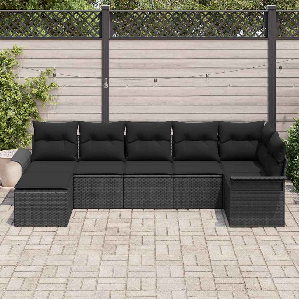Gartensofa-set 7 stk. Schwarz Poly-Rattan