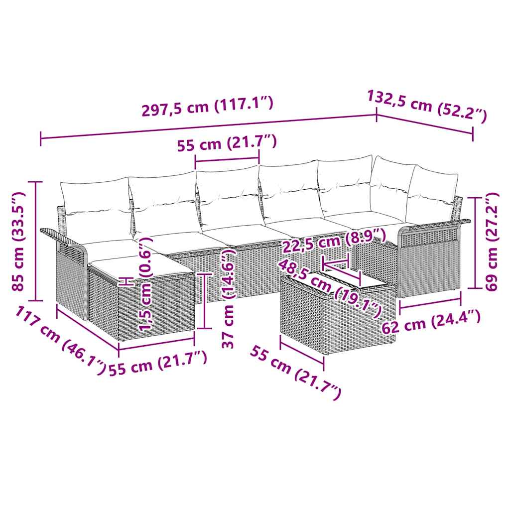 Gartensofa-set 8 stk. Grau Poly-Rattan