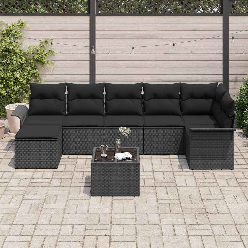 Gartensofa-set 8 stk. Schwarz Poly-Rattan