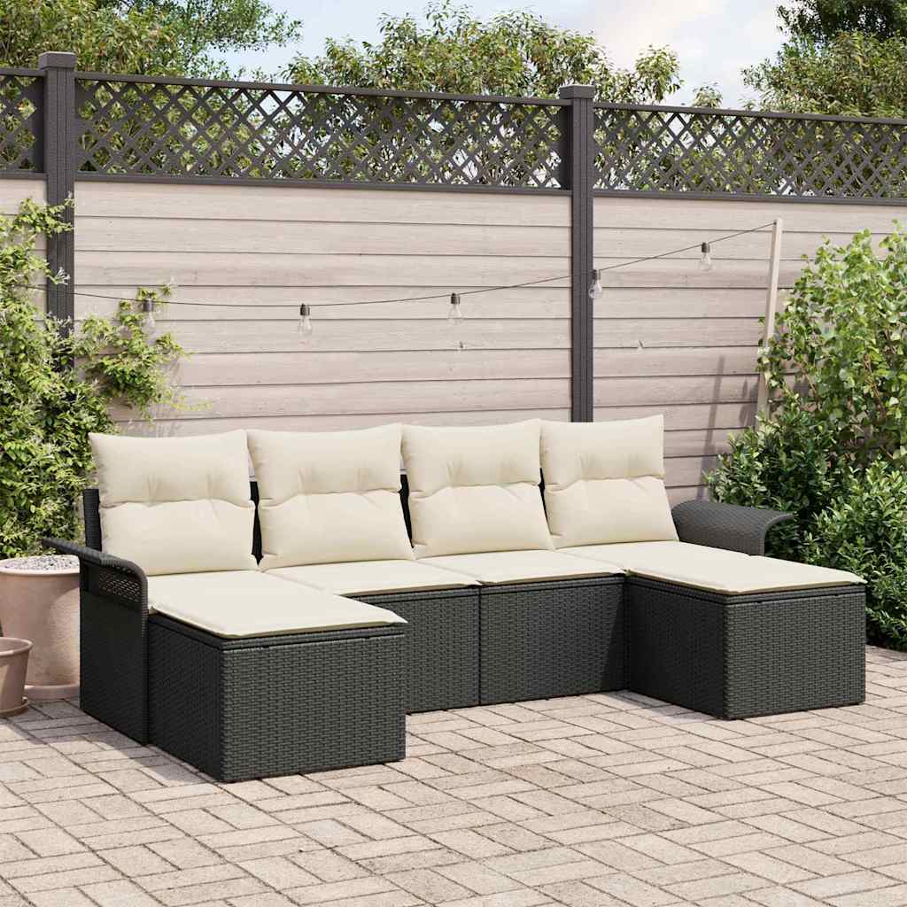 Gartensofa-set 6 stk. Schwarz Poly-Rattan