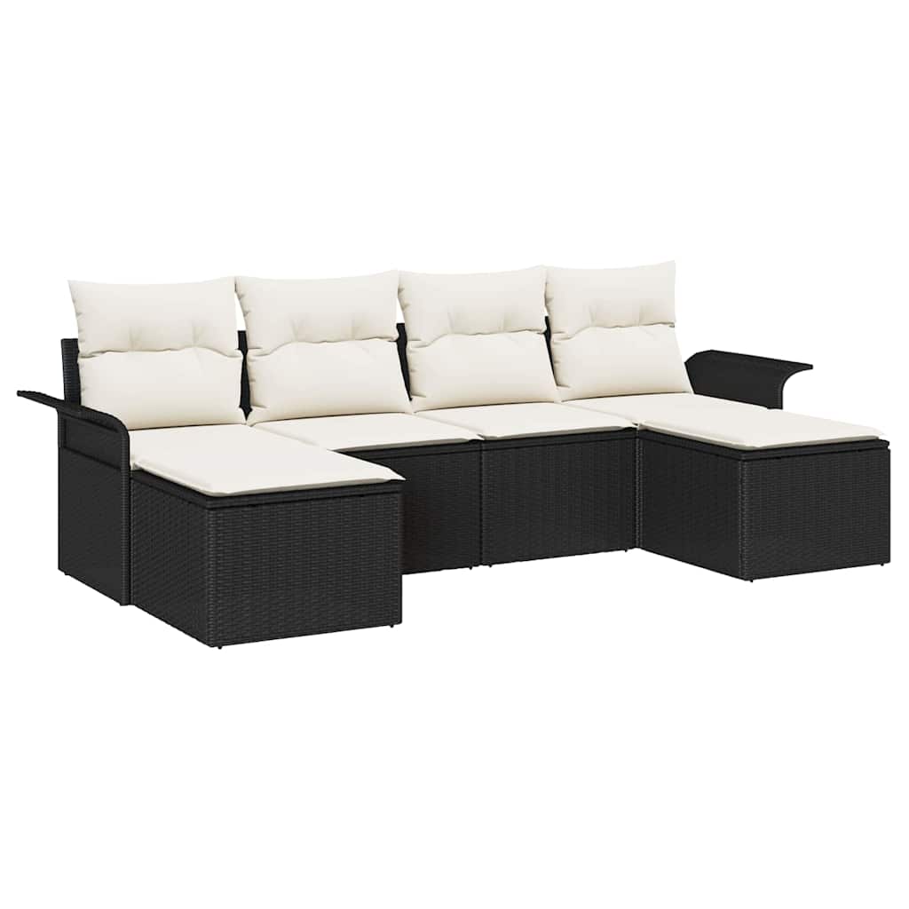 Gartensofa-set 6 stk. Schwarz Poly-Rattan
