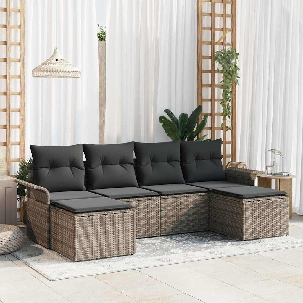 Gartensofa-set 6 stk. Grau Poly-Rattan