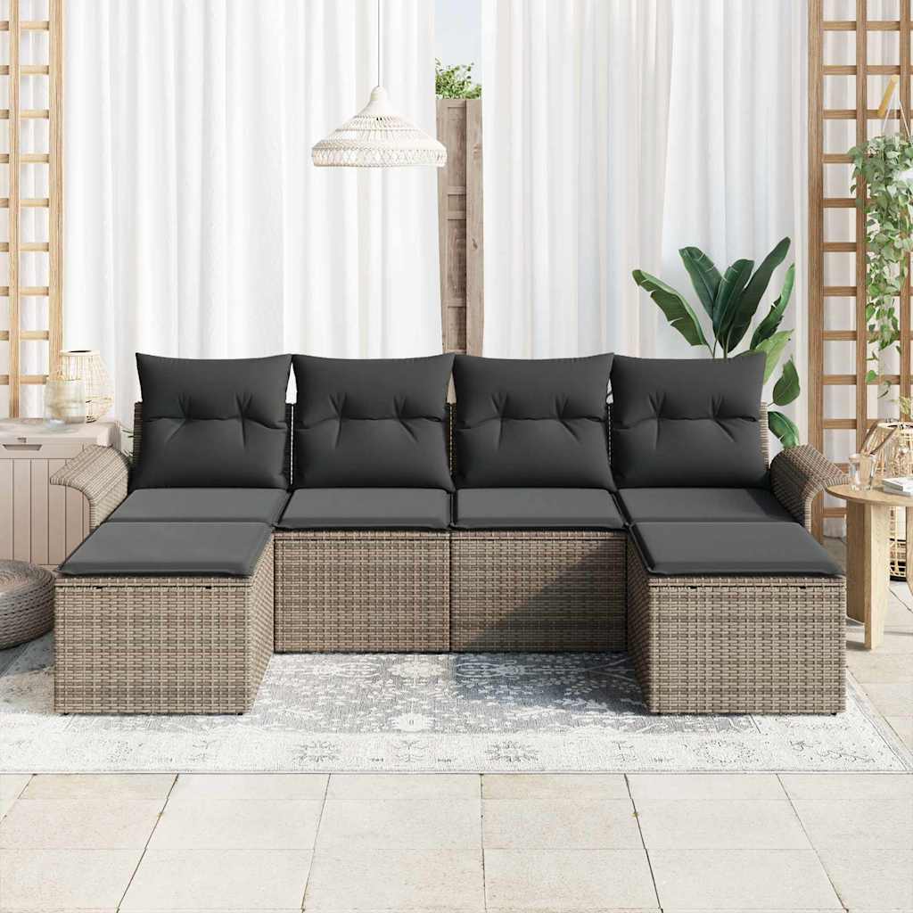 Gartensofa-set 6 stk. Grau Poly-Rattan