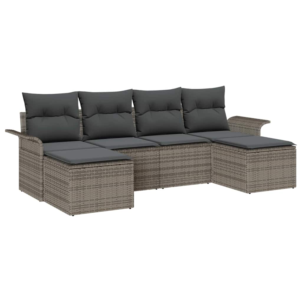 Gartensofa-set 6 stk. Grau Poly-Rattan