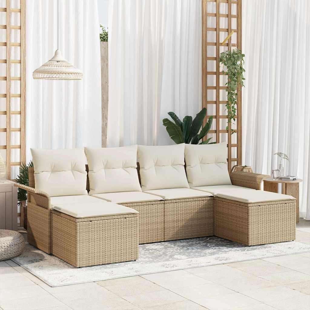 Gartensofa-set 6 stk. Beige Poly-Rattan