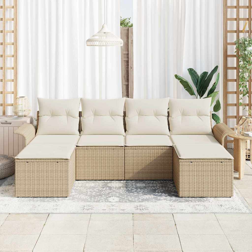 Gartensofa-set 6 stk. Beige Poly-Rattan