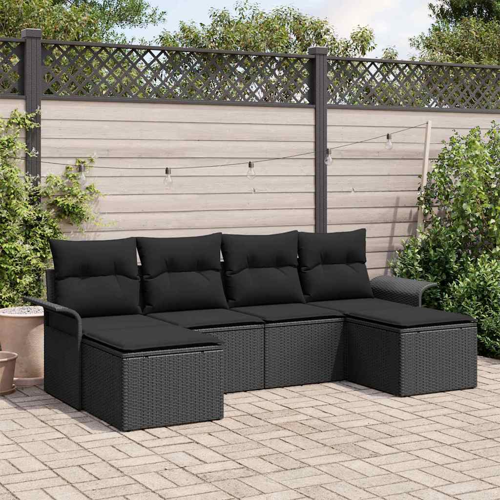 Gartensofa-set 6 stk. Schwarz Poly-Rattan