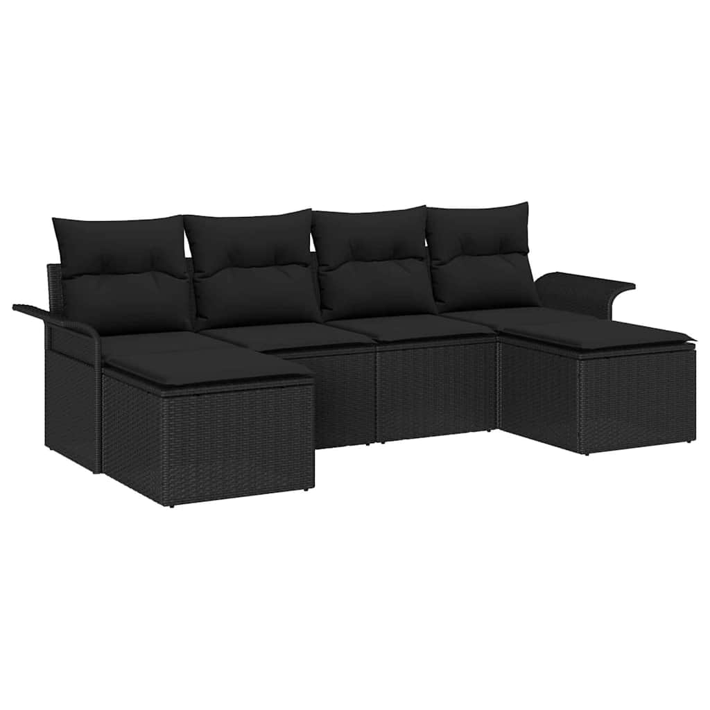 Gartensofa-set 6 stk. Schwarz Poly-Rattan
