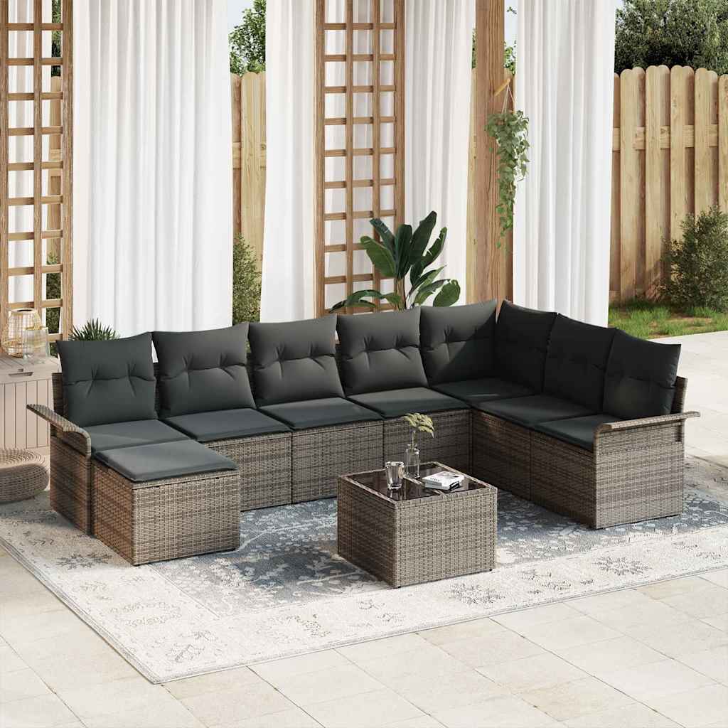 Gartensofa-set 9 stk. Schwarz Poly Rattan