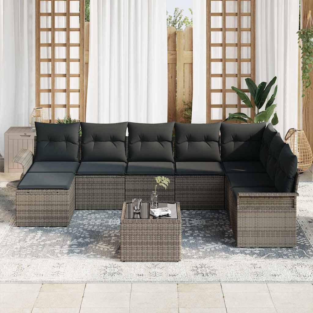 Gartensofa-set 9 stk. Schwarz Poly Rattan
