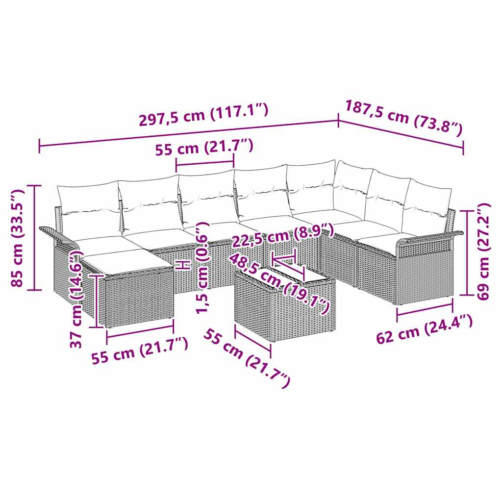 Gartensofa-set 9 stk. Schwarz Poly Rattan