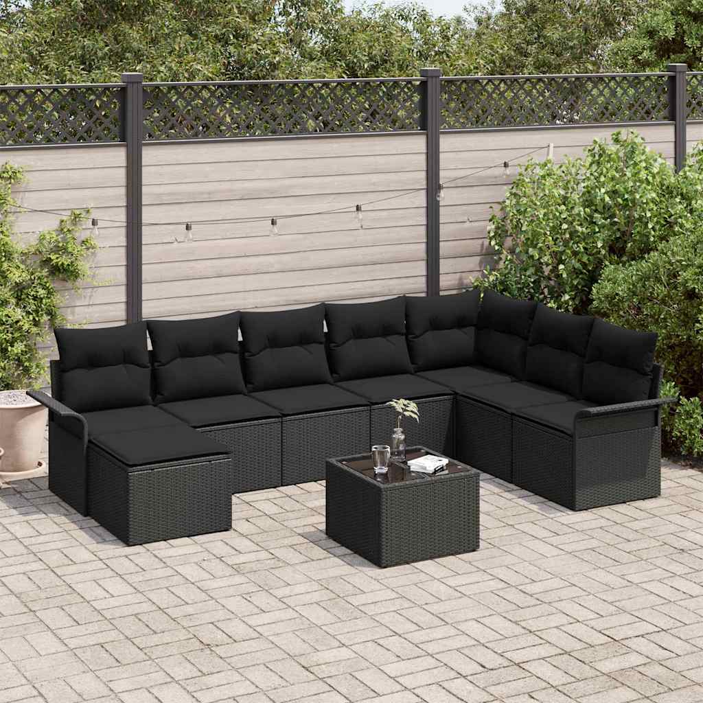 Gartensofa-set 9 stk. Beige Poly Rattan