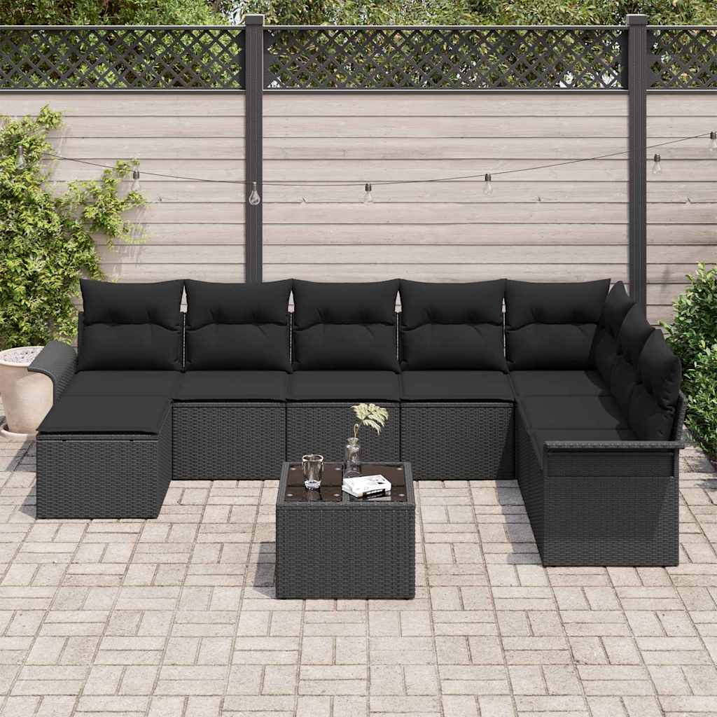 Gartensofa-set 9 stk. Beige Poly Rattan