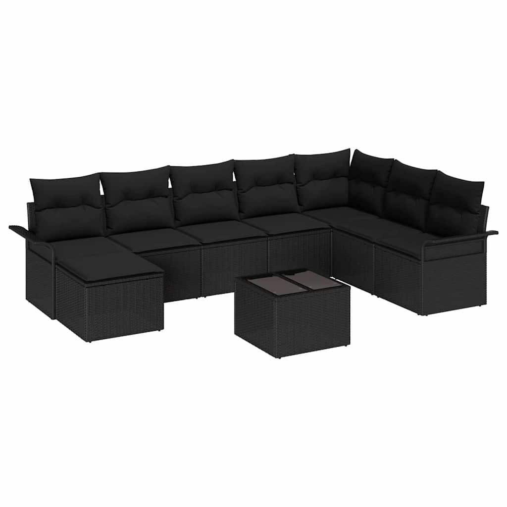 Gartensofa-set 9 stk. Beige Poly Rattan