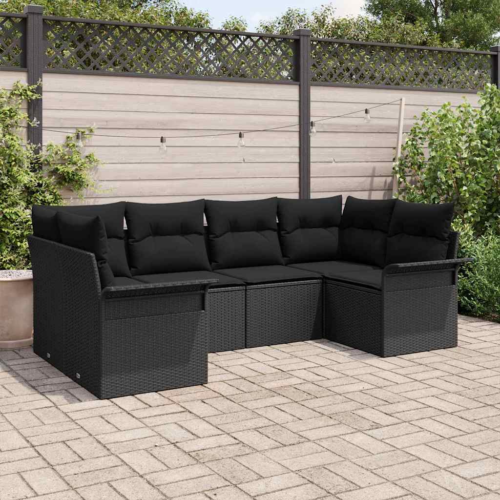 Garten-Sofa-Set 6 stk. Schwarz Poly Rattan