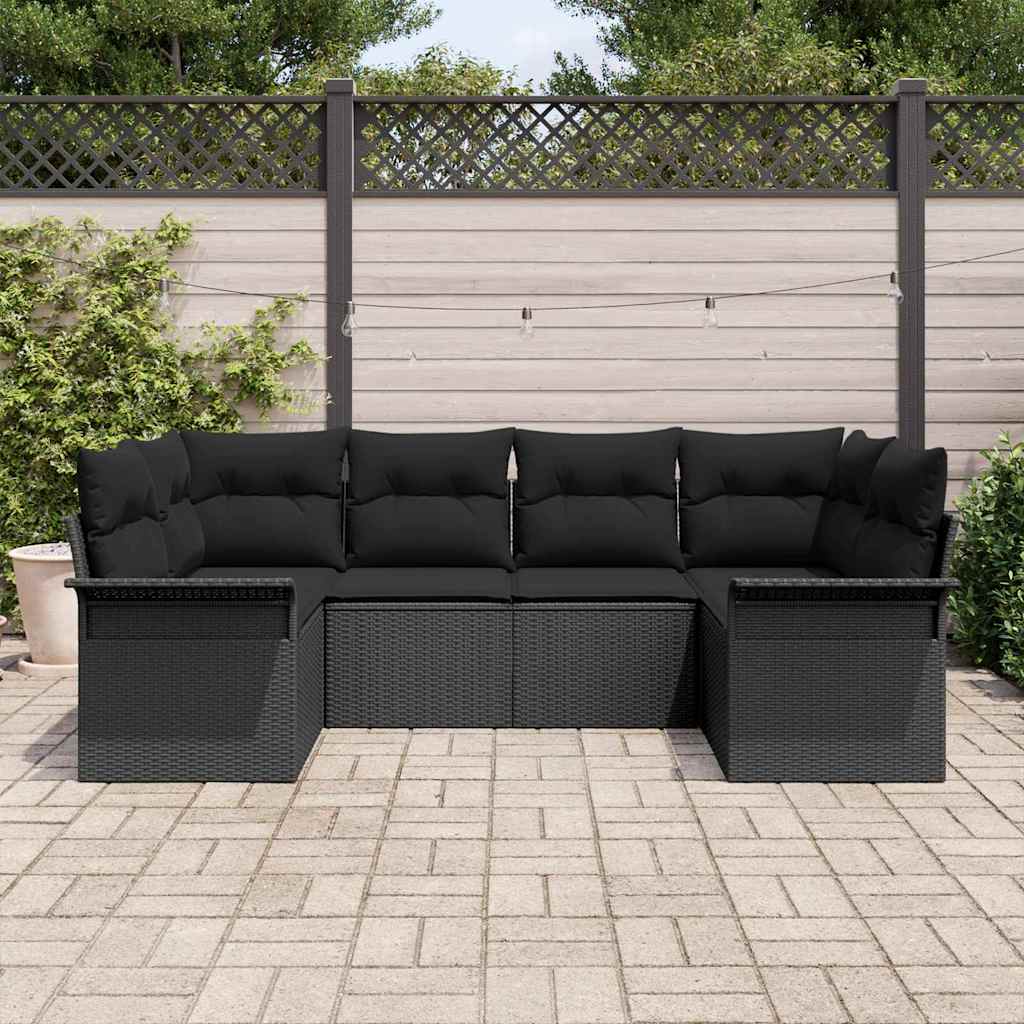 Garten-Sofa-Set 6 stk. Schwarz Poly Rattan