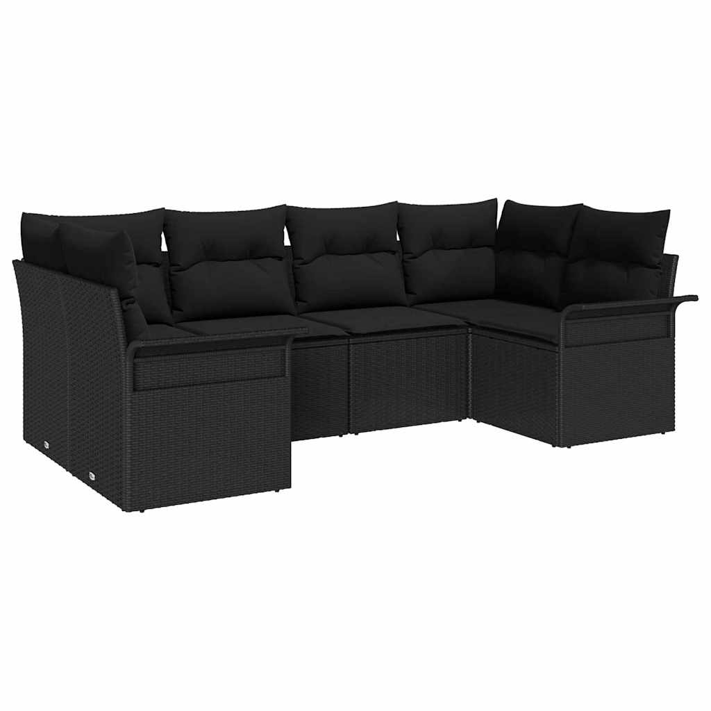 Garten-Sofa-Set 6 stk. Schwarz Poly Rattan