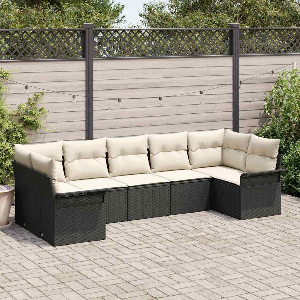 Garten-Sofa-Set 7 stk. Schwarz Poly Rattan