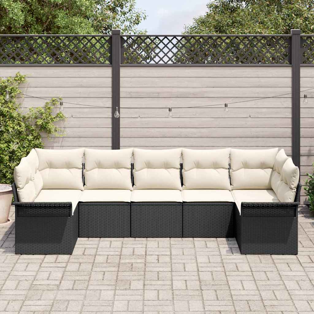Garten-Sofa-Set 7 stk. Schwarz Poly Rattan