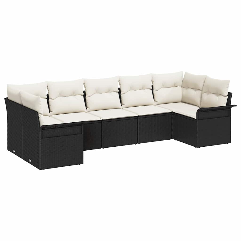 Garten-Sofa-Set 7 stk. Schwarz Poly Rattan